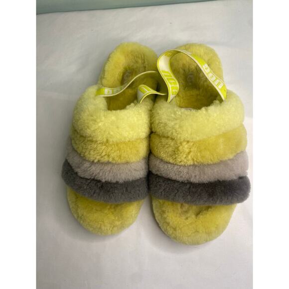 UGG Women's Fluff Yeah Sandal Size 7 Yellow Gray Furry Fuzzy Slipper Slide - Picture 4 of 12
